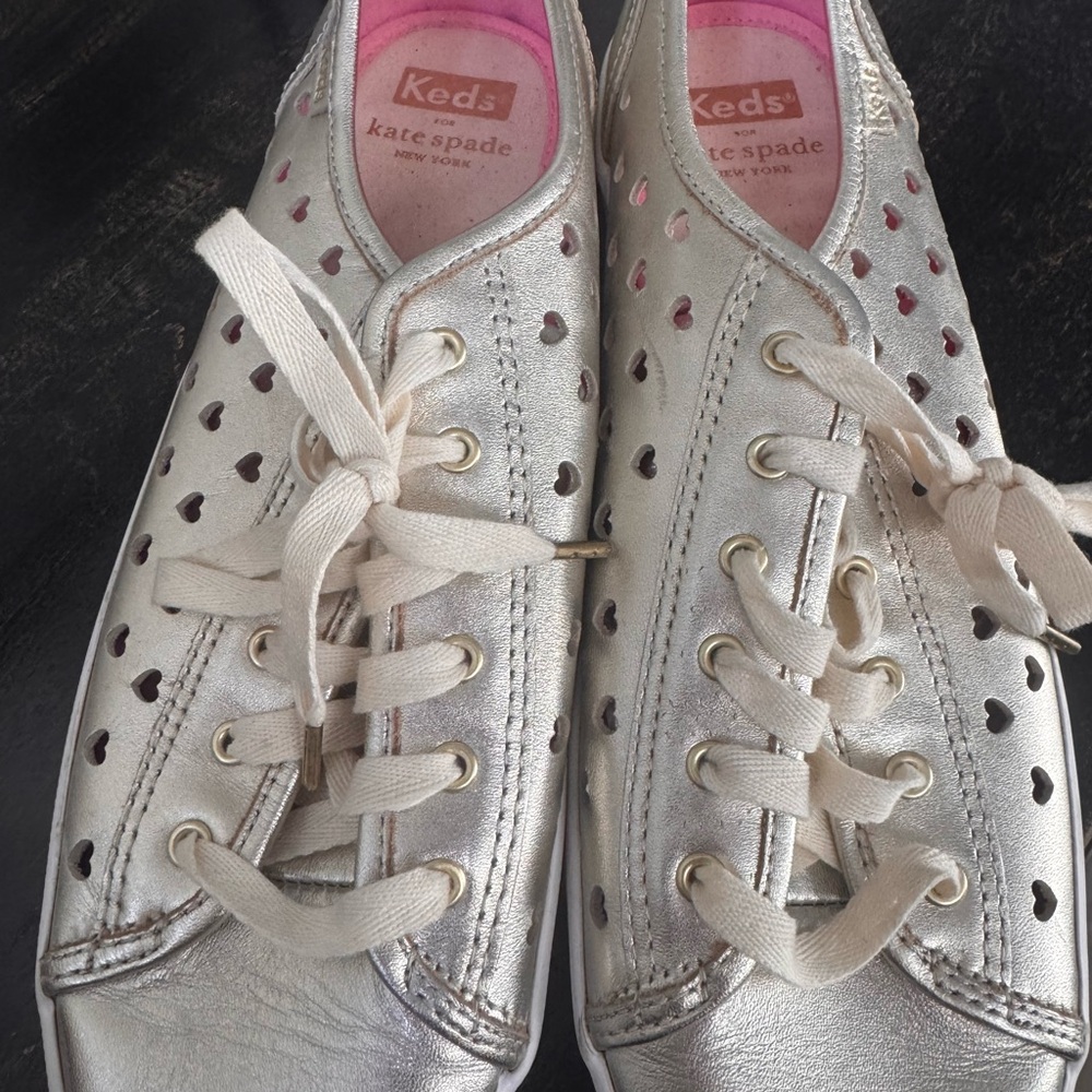Kate Spade Gold Sneakers with Heart Cutouts